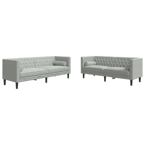 vidaXL Chesterfield Sofa Set mit Nackenrollen 2-TLG. - Elegante Sofagarnitur für Ihr Wohnzimmer - Sofas & Couches - Chic und komfortabel mit weichem Samtstoff, ideal zum Entspannen und ein echter Blickfang in jedem Wohnraum.