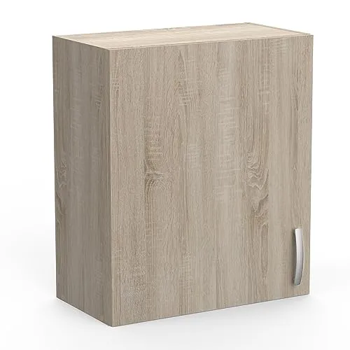 möbelando Wandhängeschrank >Paprika< in Sonoma Eiche/Beton - 60x70x30cm (BxHxT)