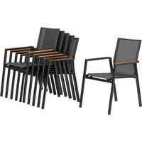 acamp Gartenstuhl AURIS 6er Set - Stapelbare Edelstahl Sessel mit Polywood Armlehnen - 6x acamp® AURIS Stapelsessel – Hochwertige Edelstahl-Konstruktion für Garten und Terrasse. Wetterfestes Acatex-Gewebe sorgt für angenehmen Sitzkomfort. Platzsparend stapelbar und pflegeleicht.