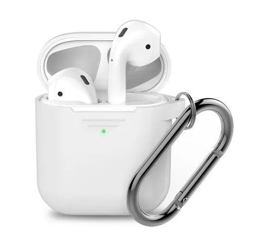 KeyBudz Kopfhörer-Schutzhülle Pod Skinz für AirPods mit Karabiner, stoßfest, kratzfest, inkl. Schlüsselanhänger