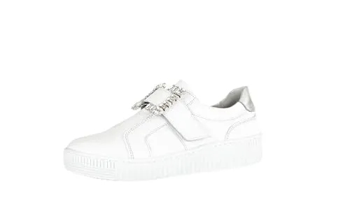 Gabor Damen Low-Top Sneaker, Frauen Halbschuhe,Wechselfußbett,Best Fitting,Freizeitschuhe,Laufschuhe,schnürschuhe,Weiss (Silber),43 EU / 9 UK