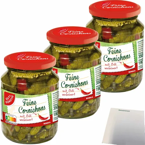 Gut&Günstig Cornichons mit Chili verfeinert 3x190g ATG usy Block
