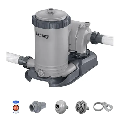 Bestway 58391-7 Filterpumpe für oberirdische Pools - Poolpumpen mit hoher Pumpenleistung von 9.463 l/h, ideal für Pools von 1.100 bis 62.000 l. Inklusive Filterkartusche und Adapterset, sorgt für sauberes Wasser und einfache Handhabung.