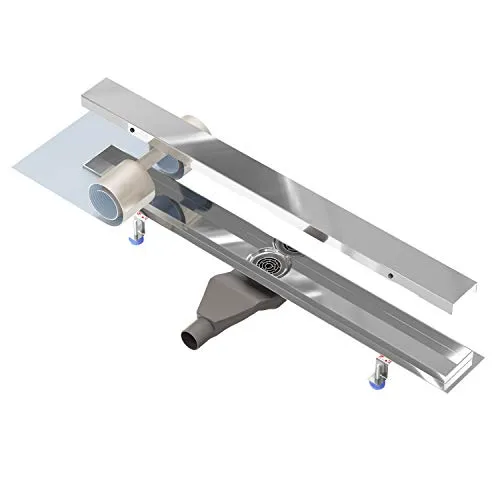 Nordona extraflache Edelstahl Duschrinne Complete Basic HG Länge: 80 cm Inkl. Blende Klassisch-Hochglanz Abgang Mitte Niederprofilsiphon Einbautiefe nur 6 cm