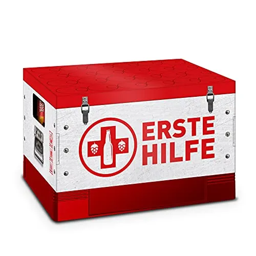 itenga Bierkasten Geschenkverpackung Motiv Erste Hilfe Hülle zum Aufstecken auf Bierkasten - Geschenkidee für Männer und Frauen