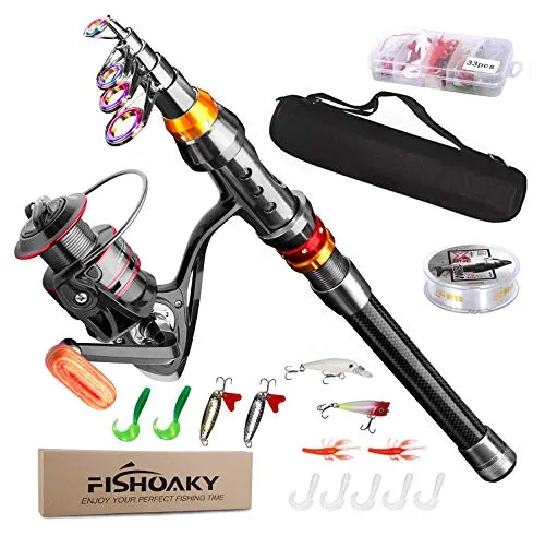 FISHOAKY Angelrute Teleskoprute, 2,1M Fishing Rod, Carbon Fiber Angelruten Angeln Rute Pole für Salzwasser Süßwasse | Kinder & Erwachsene | Boat, Surf, See, Daiwa, Dam, Ozean, Meer, Junior