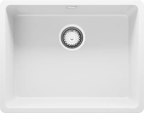 PRIMAGRAN Spülbecken Weiß 56x44cm, Granitspüle 1 Becken + Ablauf-Set, Küchenspüle ab 60er Unterschrank - Venedig Slim Easy S038