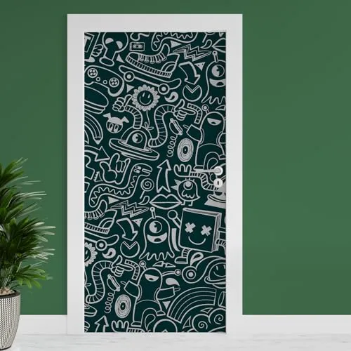 Finest Folia Türfolie 90x200 cm Türtapete Türposter Folie für Tür Wohnzimmer Kinderzimmer Küche Türaufkleber Bad Aufkleber selbstklebend TF03 (14 Doodles 2)