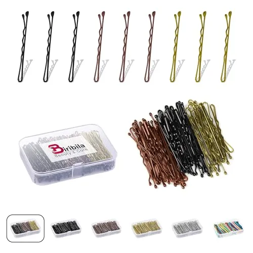 Biribila Bobby Pins 5cm - 150 Stk Haarnadeln klein - Haarklemmen Damen mit abgerundeten Kanten in einer Aufbewahrungsbox – Hochsteckfrisuren Zubehör Haarnadel Perfekt zum Stylen - Schwarz, Braun, Gold