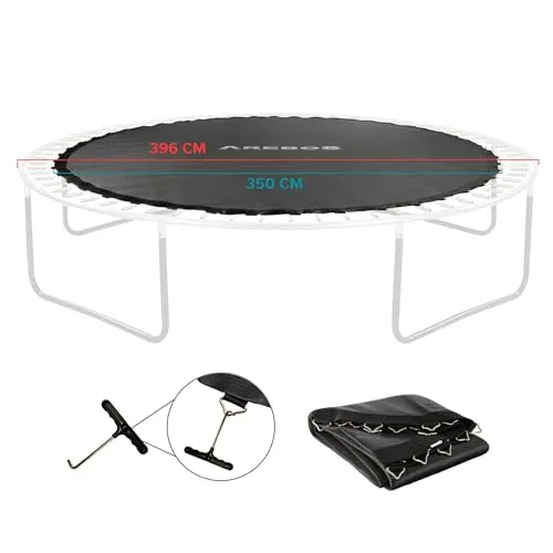 Arebos Trampolin Sprungmatte Ø 264 cm | für Trampoline mit Ø 305 cm, 54 Ösen und 140 mm Federlänge | Sprungtuch | 150 kg belastbar | 9-Fache Naht | Polypropylen | inkl. Federspanner