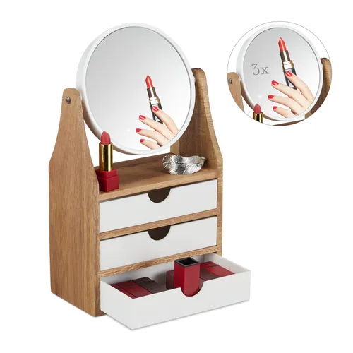 Schminkaufsatz Schminktisch Organizer – drehbarer Kosmetikständer für Make-up - Spiegel-Kosmetikständer aus Holz, drehbar für optimalen Zugriff auf Ihr Make-up, ideal für jeden Schminktisch.