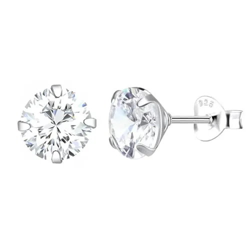 LÖB Damen Ohrstecker 925 Silber rhodiniert mit Zirkonia Strass Stein Stecker Ohrringe Diamant Form Rund Klein Weiß 6mm | Geschenke für Frauen Sie Ehefrau Freundin Mama Mutter