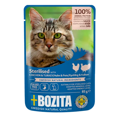 BOZITA Sterilised Stücke in Sauce mit Huhn & Pute 85g