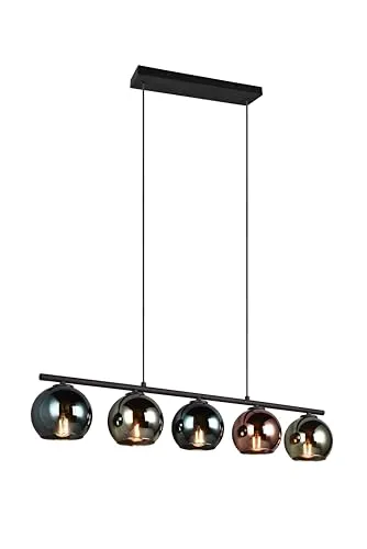lightling Modern Pendellampe Shawn, Glasschirme in Blau, Grün und Kupfer, Höhe anpassbar, Deckenmontage, exkl. 5 x E14 max. 10W, Höhe 150 cm, Breite 83 cm, Metall