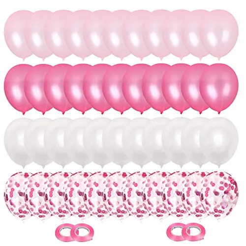 Camelize Luftballons, 64 Stück Rosa Geburtstag Luftballons, Party Deko Konfetti Latex Ballons mit Bändern für Babyparty, Hochzeit, Geburtstag, Valentinstag, Jubiläumsfeier(30cm)
