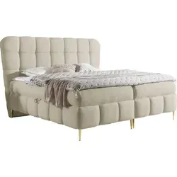 Mirjan24 Boxbett Beige 160x200 cm - Bequemes Boxspringbett mit zwei Bettkästen für praktischen Stauraum, Härtegrad H3 und hochwertigem Kiefernholz, ideal für ein stilvolles Schlafzimmer.