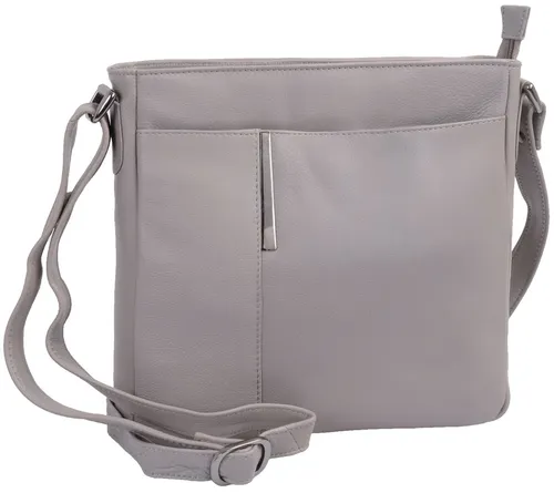 GlücksNugget Handtasche Reißverschlusstasche, echt Leder, taupe grau, langer Gurt