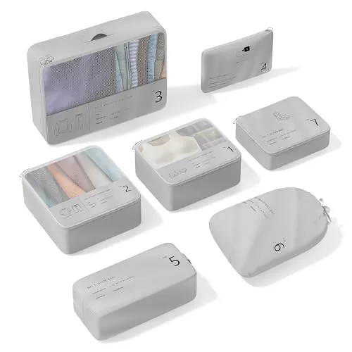 Koffer Organizer, Yomisee Packing Cubes 7 Teilige Koffer Organizer Set Packwürfel Set Reise Kleidertaschen Travel Organizer Packtaschen für Koffer (Grau)
