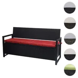 Poly-Rattan 3er Sitzbank HWC-F39 - Gartenbank mit integriertem Staufach (215 Liter), wasserabweisenden Bezügen und müheloser Hydraulik - ideal für Garten, Terrasse oder Balkon.