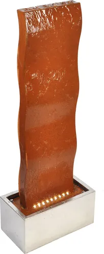 Köhko® Gartenbrunnen mit LED-Beleuchtung 90 cm - Gartenbrunnen aus Cortenstahl mit Edelstahlbecken, beeindruckende Wellenform und stimmungsvolle LED-Beleuchtung für entspannende Wassergeräusche im Garten oder Innenbereich.