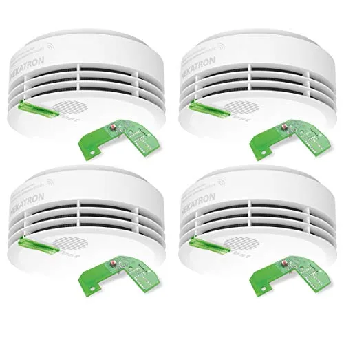 Hekatron Genius Plus X – Rauchmelder vernetzt 10 Jahre Batterie – mit Funkmodul Basis X – Testsieger Stiftung Warentest – Made in Germany – Funkrauchmelder Set – 4 Stück