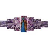 MCW Leinwandbild H375 XL Pfau 7-tlg. - Wanddekoration in 7-teiligem Set, kräftige Farben und modernes Design, inklusive Aufhängevorrichtung für eine einfache Montage.