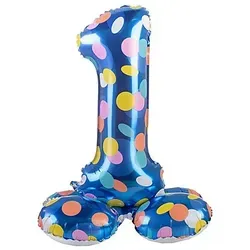 Folat 63971 Luftballon - Stehender Ziffer 1 Colorful Dots Blau, 72 cm, ideal für Geburtstagsfeiern und vielseitige Partydekoration