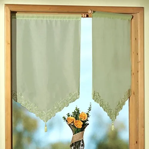 Gardine Scheibengardine für Flügelfenster Schwenkstange - Fensterbild mit Stickerei und Quaste - Ökotex …auspacken, aufhängen, fertig! Vorhang Romantic Chic Typ274