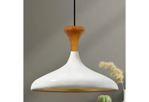 Bamyum Pendelleuchte Champion - Retro Pendelleuchte aus Holz und Metall, 35 cm Durchmesser, ideal für Esstische und Cafés, dimmbar und einfach zu installieren.