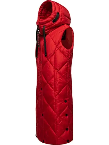 Navahoo warme Damen Winter Steppweste lang mit Kapuze – Schnuckel Apple Red Gr. XS - Funktionsjacken – Modische lange Steppweste mit warmer Wattierung und verstellbarer Kapuze, ideal für kalte Tage und sportliche Aktivitäten.