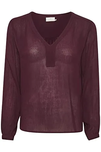 KAFFE Langarm-Bluse Amber Damen Bluse Amber Langarm V Ausschnitt Casual Shirt 38, Dark Jewel