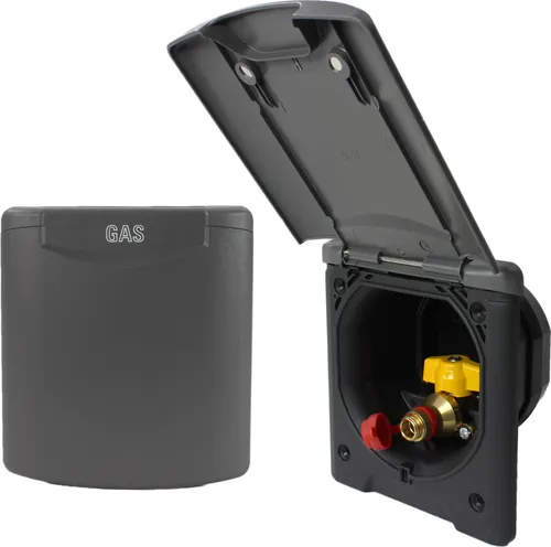 ABL Gas Außensteckdose mit Magnetdeckel für Wohnmobil und Boot - Hochwertige Außen-Gassteckdose in Grau mit Magnetdeckel. Ideal für Gasgeräte wie Grills oder Heizpilze. Wetterfest und einfach zu montieren – perfekte Lösung für den mobilen Einsatz.