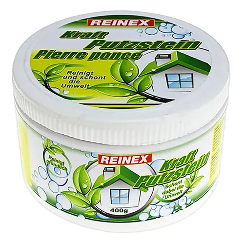 Reinigungsstein Reinex Kraft Putzstein 400g mit Schwamm - Effektiver Allzweckreiniger für Metalloberflächen, reinigt, poliert und pflegt in einem Arbeitsgang. Ideal für Haushalt, Caravan und Motorrad. Schnelle Anwendung mit Reinigungsschaum.