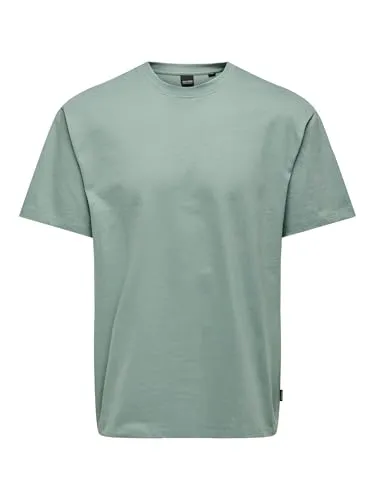 Only & Sons Herren Rundhals T-Shirt ONSFRED - Relaxed Fit S-XXL Schwarz Weiss, Größe:L, Farbe:Chinois Green 22022532