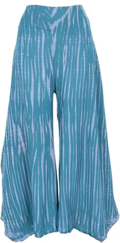 GURU SHOP Palazzohose, Offene Boho Sommerhose, Luftiger Batik Hosenrock - Taubenblau, Damen, Synthetisch