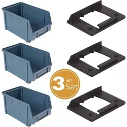 Stapelboxen Schraubenbox Lagerboxen Stapelboxen Werkstatt Sichtlagerboxen klein groß Set Wandhalterung Wand 3x Stapelbox Gr.3 + 3x Kunststoffhalter