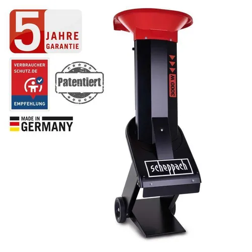 Scheppach Gartenhäcksler Biostar 3000 - 230 V - Häcksler für große Gärten, zerkleinert Schnittgut schnell und effizient, patentiertes Einzug-Schrägschnitt-System für ständiges Nachfüllen ohne Wartezeiten.