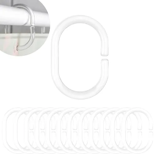 Duschvorhang Ringe, 12 Stück, in Transparent, Ø 4,6 x 2,9 cm innen, für Duschvorhangstangen, klare Duschringe, durchsichtige Ringe für Duschgardine, glasklar Duschvorhangringe, Duschhaken C-Ring Bad