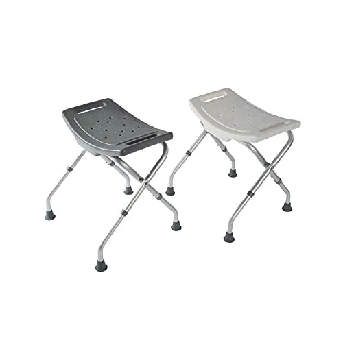 Identités Faltbarer Duschhocker Grau, Aluminium Rahmen, Kunststoff Sitz, 100 kg Traglast, 35-53 cm Höhe, 48.5 cm Breite, 33 cm Tiefe, Gummierte Füße, Modern, Ergonomisch, Grau, Duschhocker
