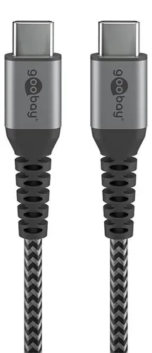 USB-C™-auf-USB-C™-Textilkabel mit Metallsteckern (spacegrau/silber), 1 m elegantes und extra-robustes Verbindungskabel für Geräte mit USB-C™-Anschluss