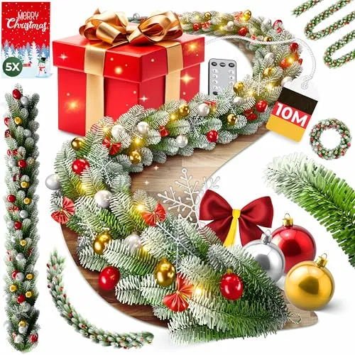 KESSER® Weihnachtsgirlande 10m mit 200 LEDs und Fernbedienung - 🎄 Hochwertige 10m Weihnachtsgirlande mit 200 warmweißen LEDs für stimmungsvolle Festbeleuchtung. Flexibel formbar und ideal für Innen- und Außenbereich – mit Timer-Funktion für mühelose Handhabung!