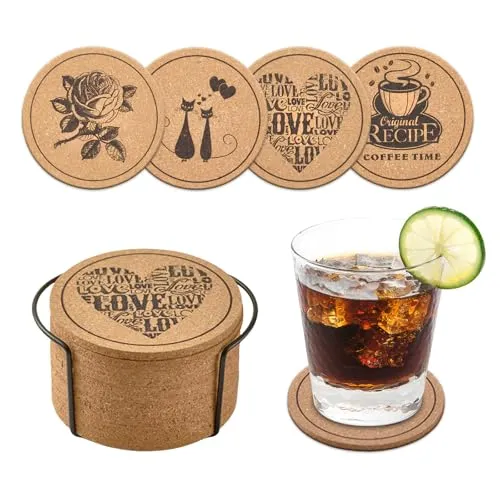 Lompyeu Untersetzer Gläser, Untersetzer 12er Set mit Untersetzer-Halter, Kork Glasuntersetzer Bierdeckel, Küchenutensilien Wohnzimmer Deko Personalisierte Geschenke