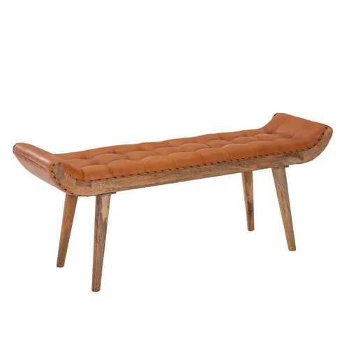 Wohnling Polsterbank WL6.479 - Polsterbank aus Ziegenleder und massivem Mango-Holz, ideal für Flur und Wohnzimmer, mit elegantem Chesterfield-Design und einer Belastbarkeit von bis zu 160 kg.