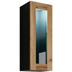Mirjan24 Hängevitrine Schwarz, Eiche Wotan – Stilvoller Geschirrschrank für Ihr Wohnzimmer - Elegante Hängevitrine mit Hochglanzfront und LED-Beleuchtung. Maße: 35x90x32 cm. Ideal für stilvolle Wohnwände und eine moderne Präsentation Ihrer Lieblingsstücke.
