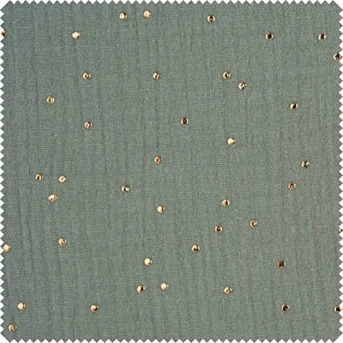 VBS Marktplatz Musselin Baumwoll-Stoff Goldene Punkte Motivstoff 130 cm breit 0.3 cm Motiv Ökotex 100 Zertifiziert Ganzjährig Schonwaschgang 30°C 100% Baumwolle Khaki
