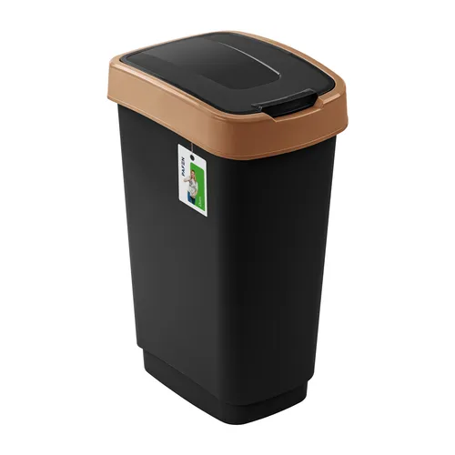 PAFEN Abfalleimer Braun Deckel 50L 41x30x61 Abfall Schwingdeckel Mülleimer