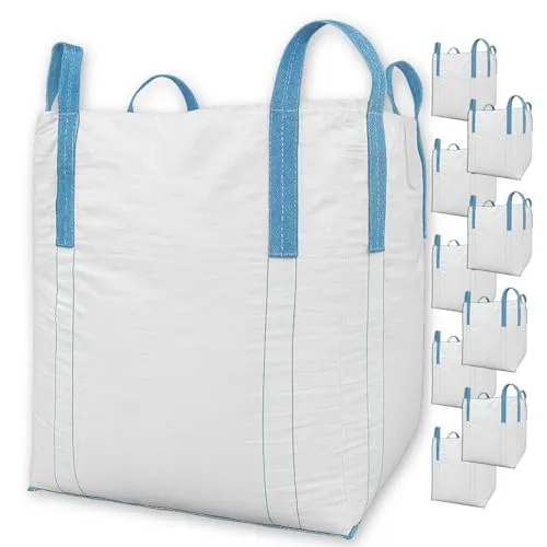 BIG BAG - 10 Stück - 90x90x110 cm Groß - Hohe Stabilität bis 1500kg, Entsorgung BigBags mit 4 Schlaufen