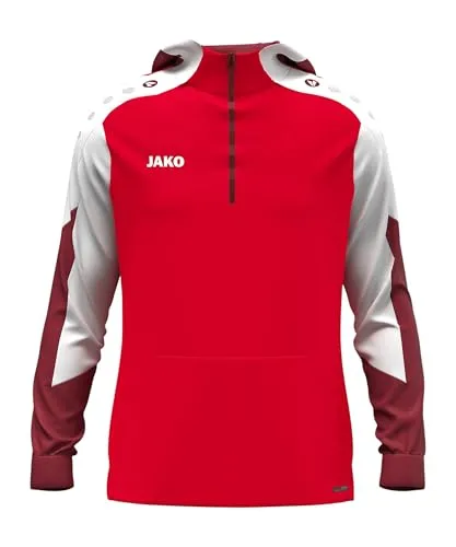 JAKO Unisex Zip-Hoodie Dynamic, rot/weiß/dunkelrot, XL - Trainingsbekleidung, atmungsaktiv und aus 100% recyceltem Polyester für umweltbewusste Sportler – ideal für kühle Tage mit praktischer Tasche für Stauraum.