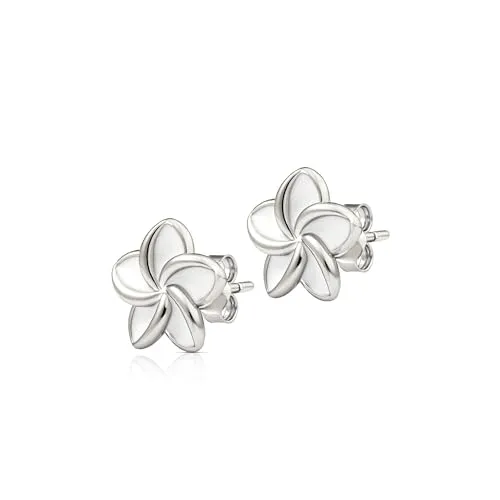 Einzelstück® Ohrringe Frangipani mit Monoi Blume I Ohrstecker 925 Sterling Silber 14K vergoldet I Silber, Gold & Rosegold I (Silver)