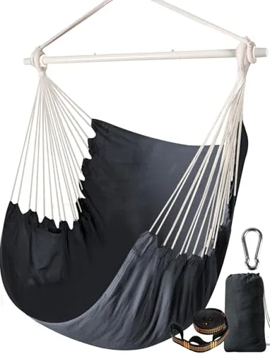 Chihee Hängesessel Schaukelstuhl Hängematte Stuhl Großer Hängesitz Patio-Rasen Entspannen Baumwollgewebe für hohen Komfort Langlebigkeit Perfekt für drinnen/außen Haus Schlafzimmer Terrasse Hof Garten